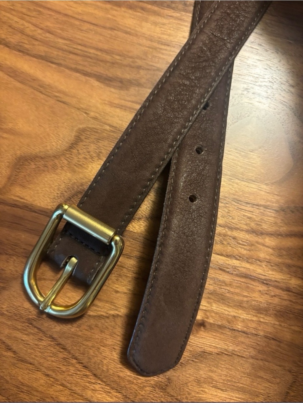 Coach Dark Brown Suede Leather Belt with Gold Buckle - M - Picture 1 of 8